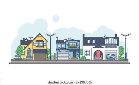 Modern European village. Two-storey houses the original architectural form.