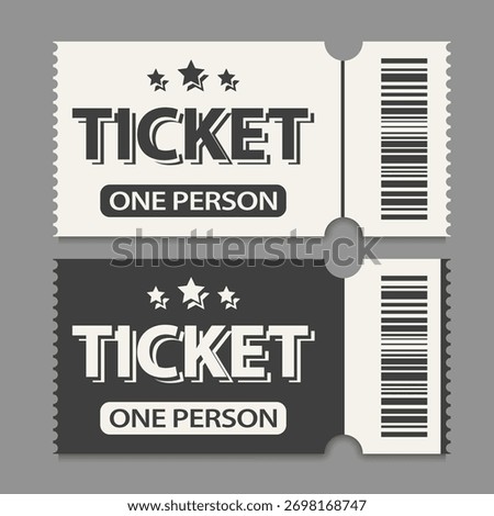 Modern Event Tickets with Barcode and Perforated Edges, black and white option