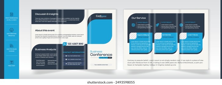 Modern event trifold brochure design in A4 size, corporate meeting trifold brochure template