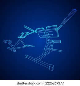 Modern exercise machine for the back and abs. Hyperextension simulator for home and gym. Sports at home. Wireframe low poly mesh vector illustration