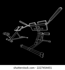 Modern exercise machine for the back and abs. Hyperextension simulator for home and gym. Sports at home. Wireframe low poly mesh vector illustration
