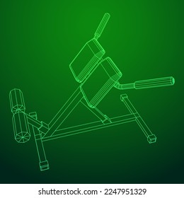 Modern exercise machine for the back and abs. Hyperextension simulator for home and gym. Sports at home. Wireframe low poly mesh vector illustration