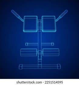 Modern exercise machine for the back and abs. Hyperextension simulator for home and gym. Sports at home. Wireframe low poly mesh vector illustration