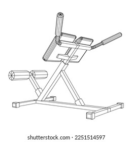 Modern exercise machine for the back and abs. Hyperextension simulator for home and gym. Sports at home. Wireframe low poly mesh vector illustration