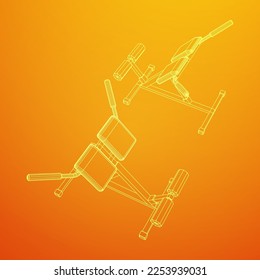 Modern exercise machine for the back and abs. Hyperextension simulator for home and gym. Sports at home. Wireframe low poly mesh vector illustration