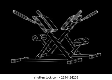 Modern exercise machine for the back and abs. Hyperextension simulator for home and gym. Sports at home. Wireframe low poly mesh vector illustration