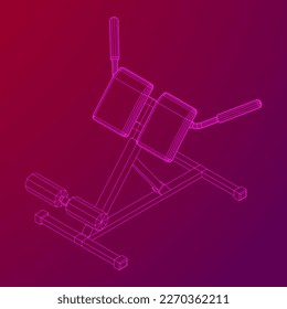 Modern exercise machine for the back and abs. Hyperextension simulator for home and gym. Sports at home. Wireframe low poly mesh vector illustration