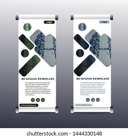 Modern Exhibition Advertising Trend Business Roll Up Banner Stand Poster Brochure flat design template creative concept. Presentation. Cover Publication. Stock vector.