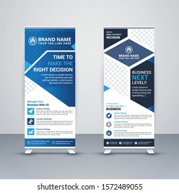 Modern Exhibition Advertising. Trend Business Roll Up Banner. Stand Poster. Roll up business brochure flyer banner design vertical template vector, X-stand, X-banner. Roll up. Vertical Banner.