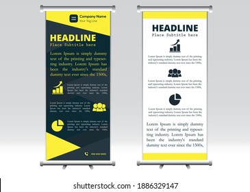 Modern Exhibition Advertising Trend Business Roll Up Banner Stand Poster Brochure flat design template creative concept. Presentation. Cover Publication. Stock vector. EPS 10.