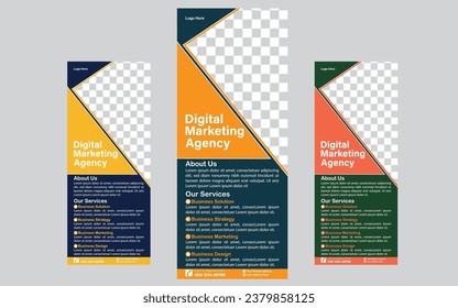 Modern Exhibition Advertising Trend Business Roll Up Banner Stand Poster Brochure flat design template creative concept. Presentation. Cover Publication. Stock vector.