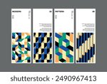 Modern exhibition ticket template layout abstract geometric shapes square pattern Isometric style cube box poster minimal colorful folding recipe brochure banner booklet cover leaflet flyer build