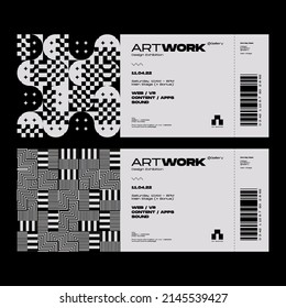 Modern exhibition ticket template layout made with abstract vector geometric shapes and Swiss aesthetics using Helvetica typography design for poster, cover, art, tickets, prints, etc.