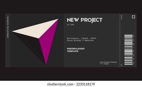 Modernes Vorlagenlayout für Ausstellungskarten mit abstrakten, geometrischen Vektorformen. Brutalismus inspirierte Grafiken. Ideal für Branding-Präsentation, Poster, Cover, Kunst, Tickets, Drucke, etc.