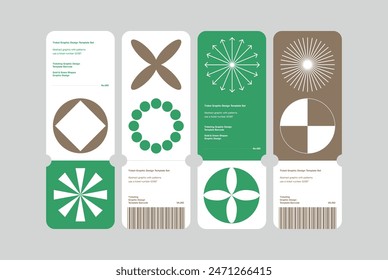 Modern exhibition ticket template layout abstract geometric shapes square circle arrow light star fan radial simple poster minimal green gold element coupon urban annual style trendy print