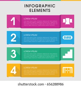 Modern exit infographic template. infographic design with exit icons includes sliding doors, stair, close. can be used for presentation, diagram, annual report, web design.