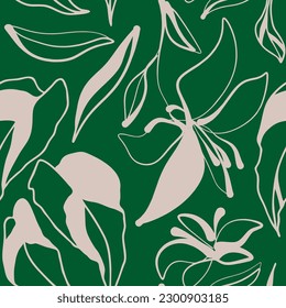 Modern exotic botanical pattern. Floral abstract contemporary seamless pattern. Hand drawn unique print.
