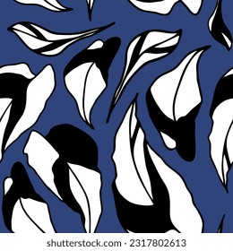 Modern exotic botanical pattern. Floral abstract contemporary seamless pattern. Hand drawn unique print.
