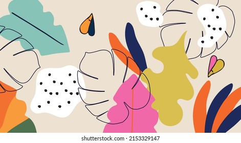 Modern exotic floral jungle pattern. Collage contemporary seamless pattern. Hand drawn cartoon style pattern.