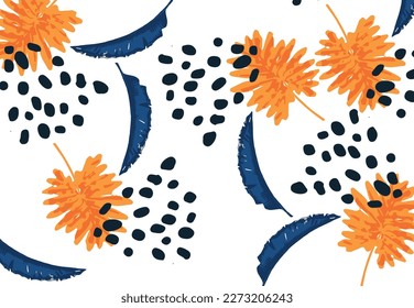 Modern exotic floral jungle pattern. Collage contemporary seamless pattern. Hand drawn cartoon style pattern.