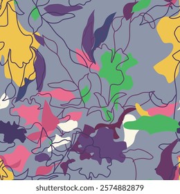 Modern exotic floral jungle pattern. Collage contemporary seamless pattern. Hand drawn cartoon style pattern. Vector illustration