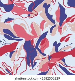 Modern exotic floral jungle pattern. Collage contemporary seamless pattern. Hand drawn cartoon style pattern. Vector illustration
