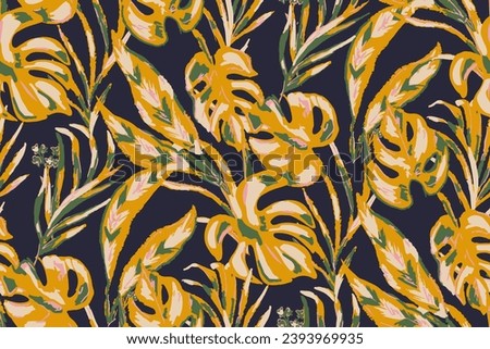Modern exotic floral jungle pattern. Collage contemporary seamless pattern. Hand drawn cartoon style pattern. Boho foliage botanical tropical leaves