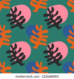 Patrón floral exótico moderno con plantas abstractas. Collage moderno sin costuras. Estilo de caricatura dibujado a mano.