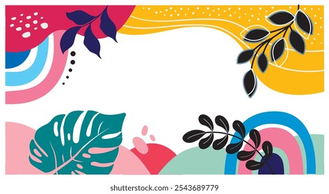 Fundo de padrão floral exótico moderno no estilo de arte boho. Fundo de padrão de doodle divertido com formas abstratas e cores.