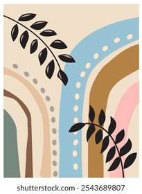 Fundo de padrão floral exótico moderno no estilo de arte boho. Fundo de padrão de doodle divertido com formas abstratas e cores.