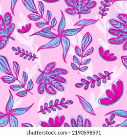 Modern exotic floral pattern. Seamless pattern. Hand drawn cartoon style pattern.