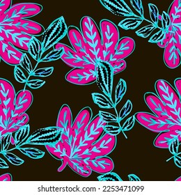 Modern exotic floral pattern. Seamless pattern. Hand drawn cartoon style pattern.