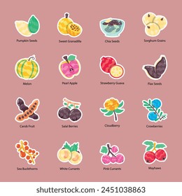 Modern Exotic Fruits Flat Stickers 