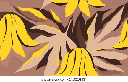 Modern exotic jungle plants illustration pattern. Creative collage contemporary floral seamless pattern. Fashionable template for design.