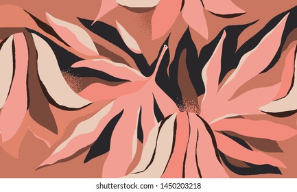 Modern exotic jungle plants illustration pattern. Creative collage contemporary floral seamless pattern. Fashionable template for design.