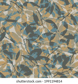 Modern exotic jungle plants illustration pattern. Abstract Colorful Leaves Pattern. Blue and Yellow geometric leaf background.