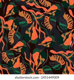 Modern exotic jungle plants illustration pattern. Creative collage contemporary floral seamless pattern. Fashionable template for design