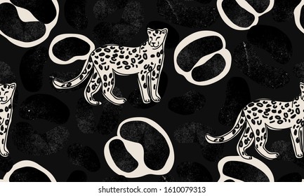 Modern exotic pattern with leopard skin. Creative collage contemporary pattern. Fashionable template for design.