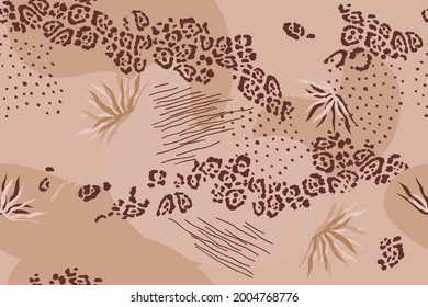  Modern exotic pattern with leopard skin. Tropical backdrop.Creative seamless pattern. Fashionable template for design.