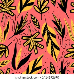 Modern exotic seamless pattern. Tropical leaves background for print, textile, fabric.