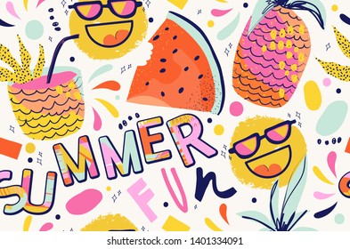 Modern exotic summer pattern. Creative collage seamless pattern. Fashionable template for design.