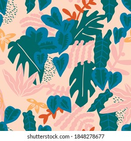 Modern and exotic tropical hawaiian floral seamless pattern in vector