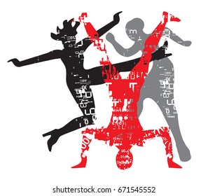 Modern expression dance silhouettes.
Stylized illustration of Disco and modern dancing Dancers. Vector available.