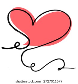 modern and expressive digital illustration featuring a vibrant pink heart shape defined by a bold, fluid black continuous line. The playful swirls and hand-drawn aesthetic evoke feelings of romance, creativity, and whimsical love, making it perfect for greeting cards, wedding invitations, and contemporary lifestyle branding.