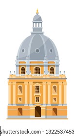Modern exterior of building of British University in Oxford, England. Education of students in prestigious, oldest, world university. Education, knowledge, teaching. Vector illustration.