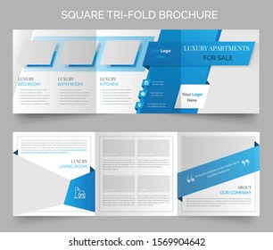 Modern Eye catching blue Real estate square tri-fold brochure template