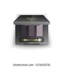 Modern eye shadow palette for smokey eyes. Mockup in 3d illustration, top view of cosmetic product on white background