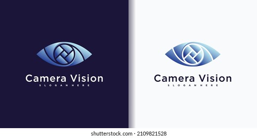 Modern Eye vision camera logo design with creative icon symbol and business card design Premium Vector