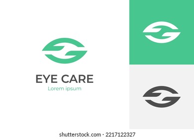 modern Eye Vision Logo Design with hand care Icon Symbol for optical, eye care logo element