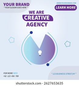 A modern and eye-catching creative agency flyer template perfect for business promotions, digital marketing, branding, and social media posts. This fully editable layout is ideal for any companies.
